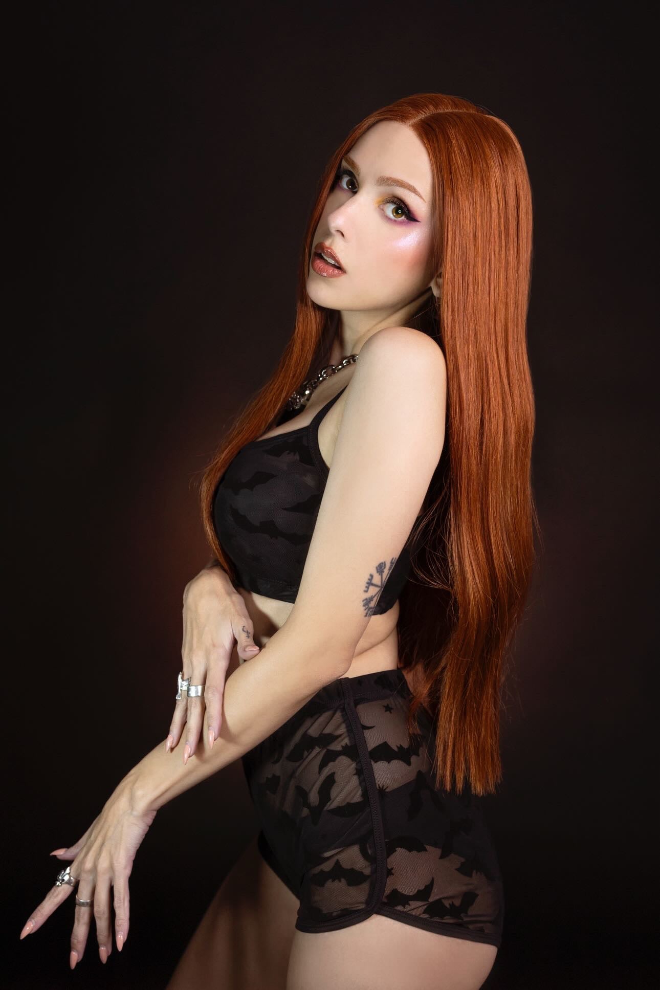 The Sinister Set - BATS - Sheer Velvet Flocked Bat Bra & Shorts Set - READY To SHIP