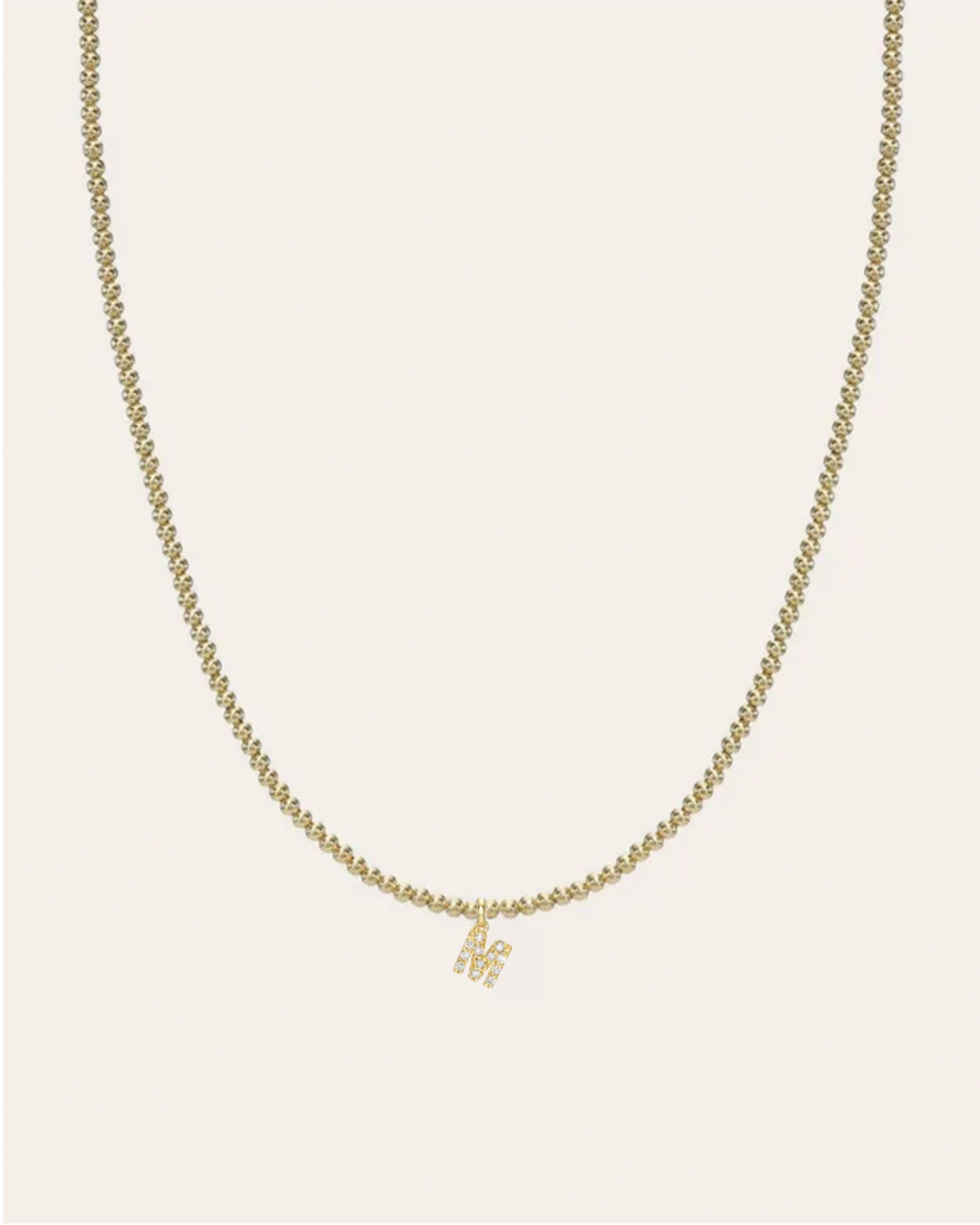 14K Gold Mini Diamond Initial Bead Necklace