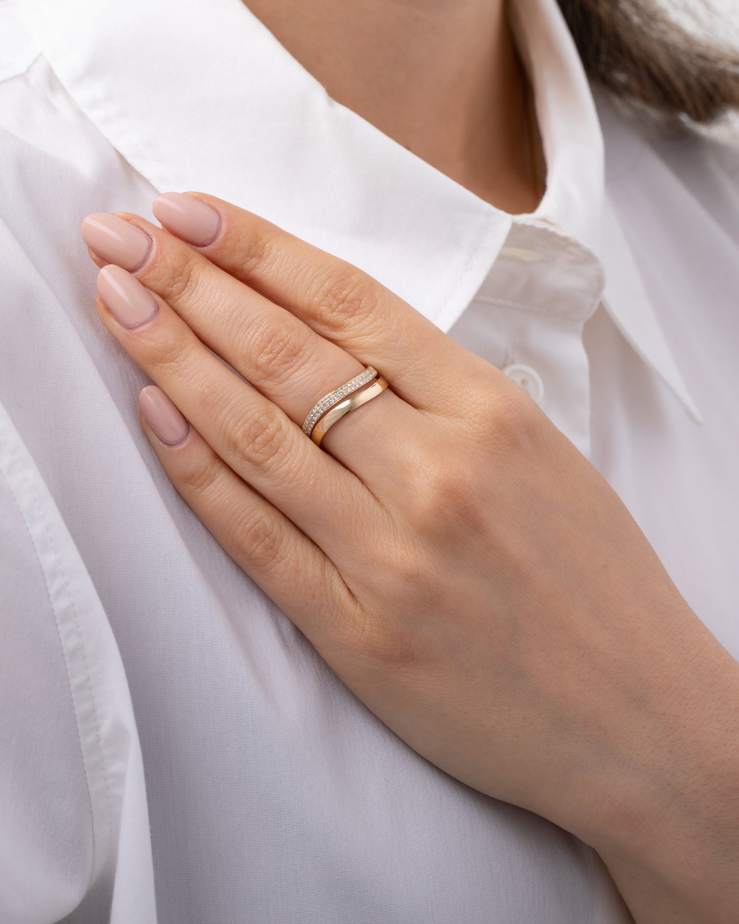 14K Gold Diamond Wave Ring Set