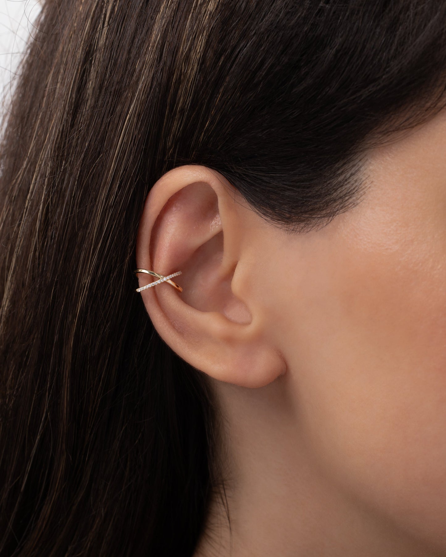 14K Gold and Diamond X Ear Cuff