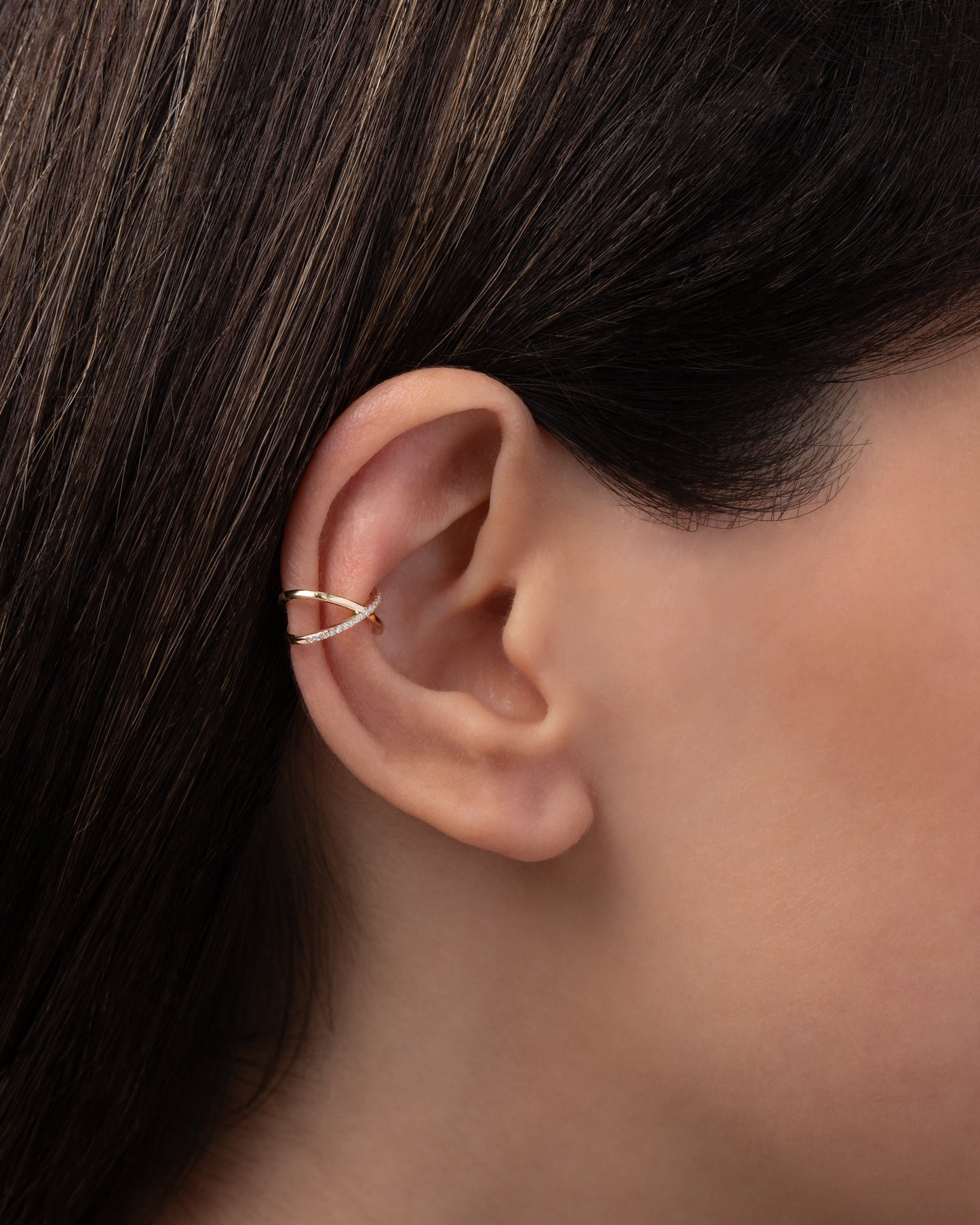 14K Gold and Diamond X Ear Cuff