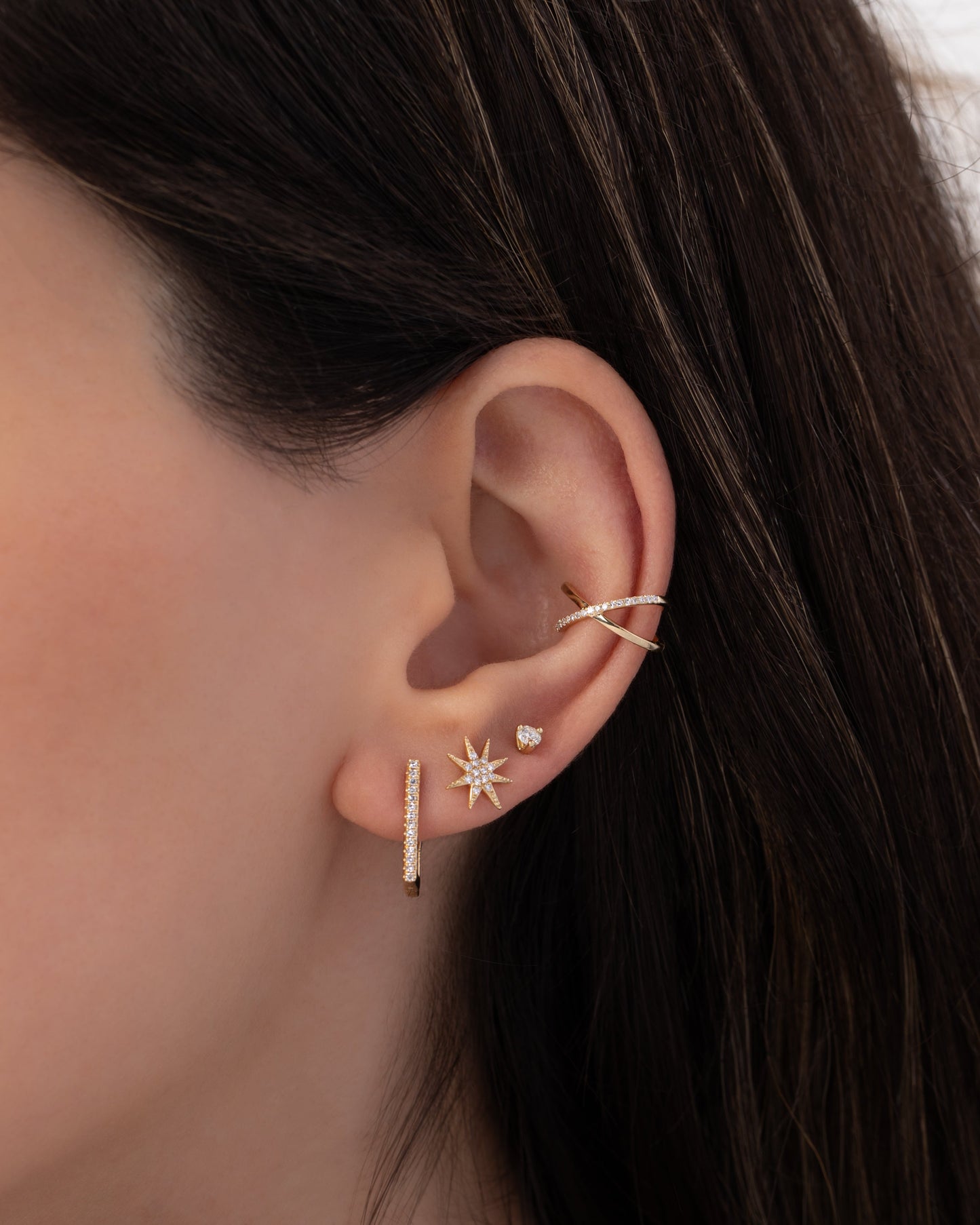 14K Gold and Diamond X Ear Cuff