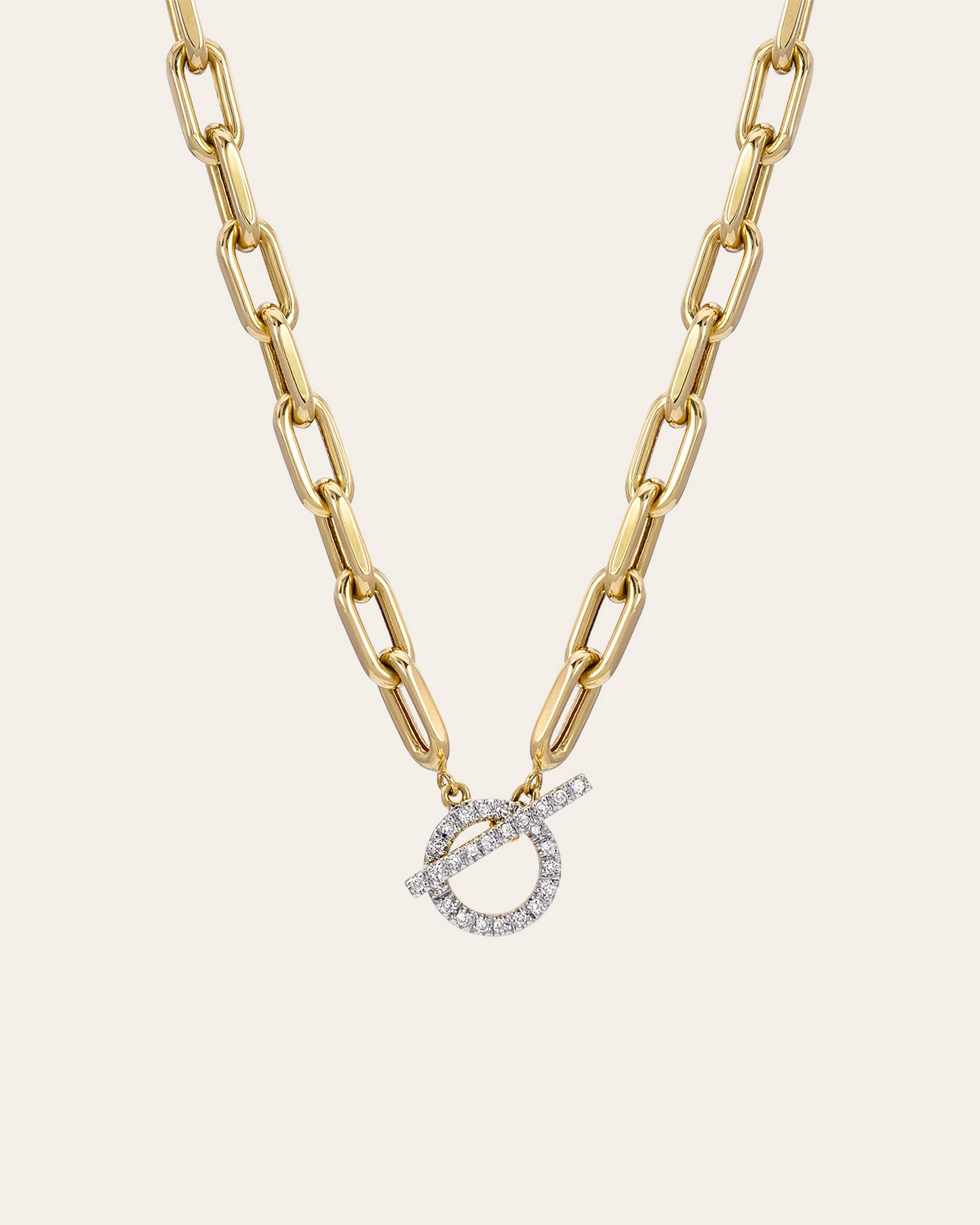 14k Gold Large Open Link Chain with Diamond Toggle Necklace