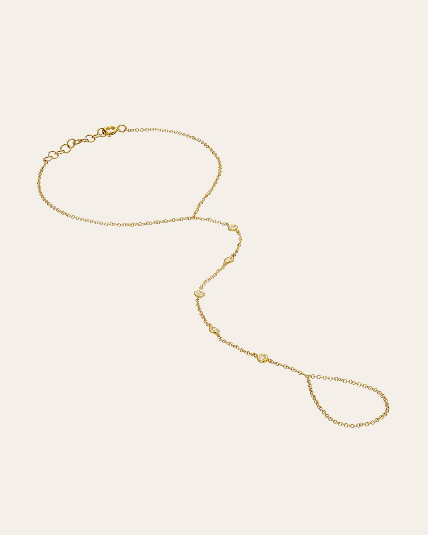 14k Gold Multiple Bezel Diamond Hand Chain