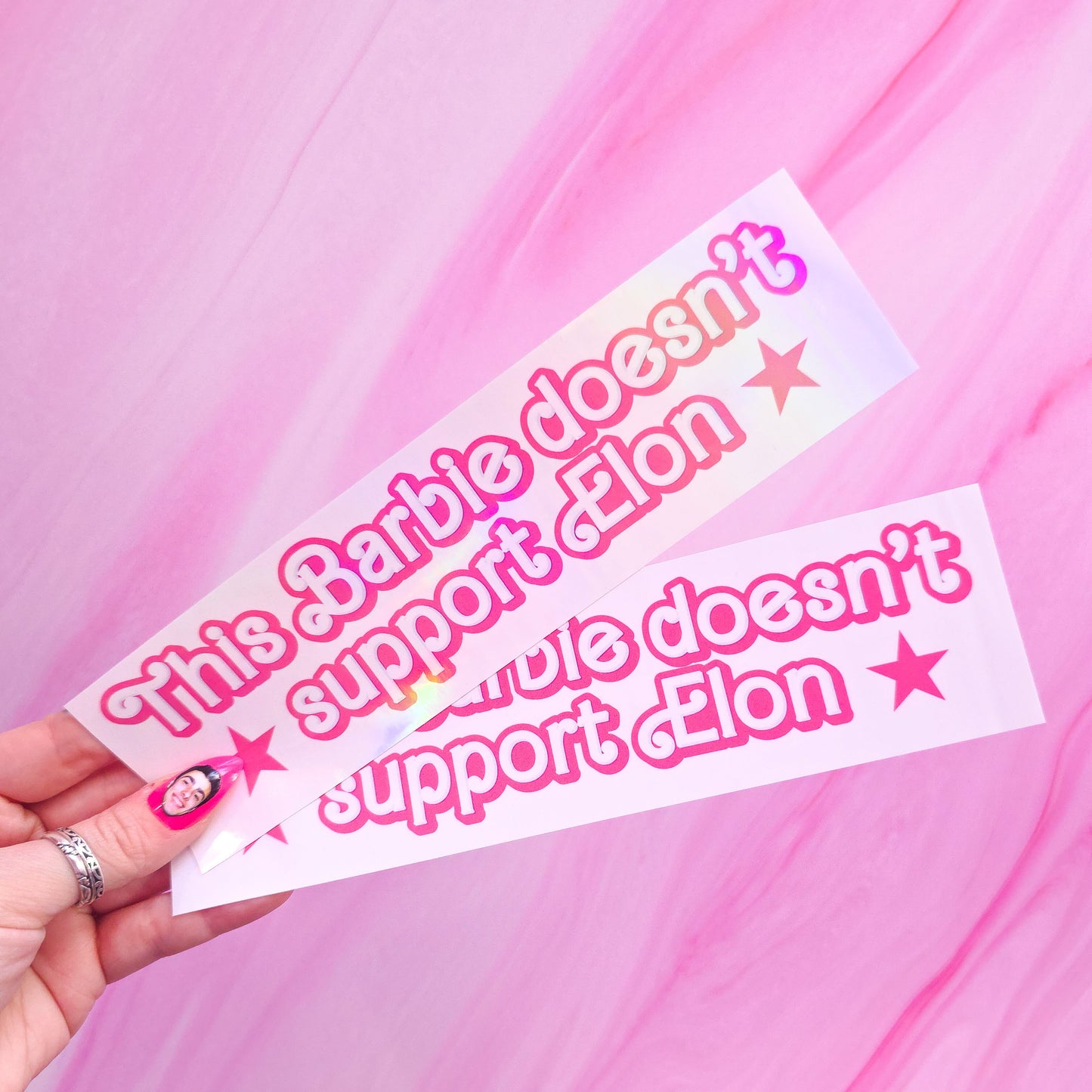 This Barbie doesn't support Elon Bumper Sticker, 8.3 x 2.2 in.