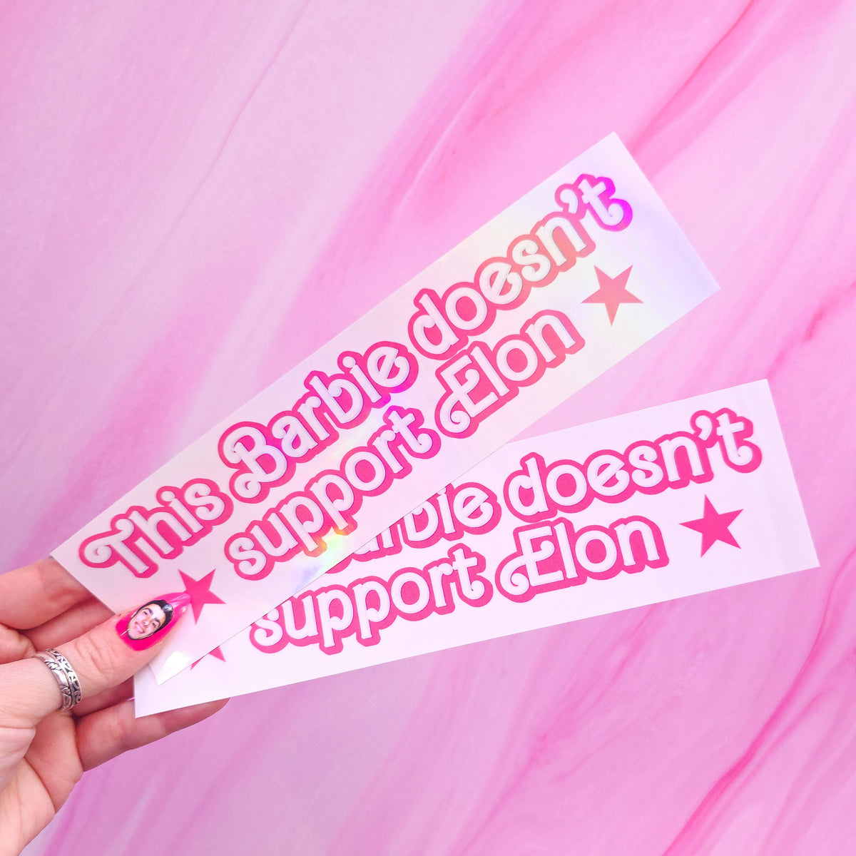 This Barbie doesn't support Elon Bumper Sticker, 8.3 x 2.2 in.