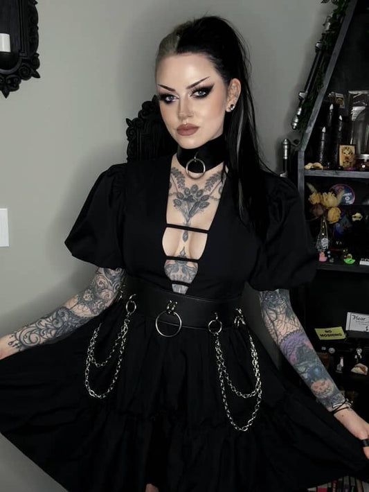 Austen - Cottage Core Bubble Party Dress with Cut Out Neckline - READY TO SHIP