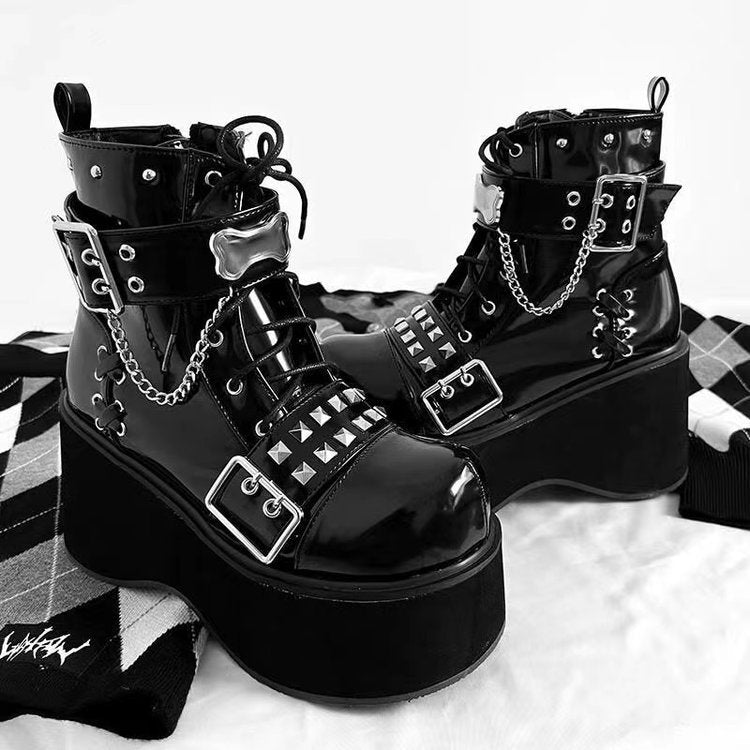 Deadlock Buckle Platform Boots