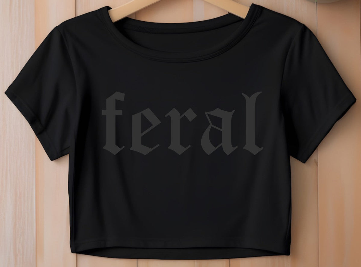 Cropped T-Shirt - feral - Black on Black