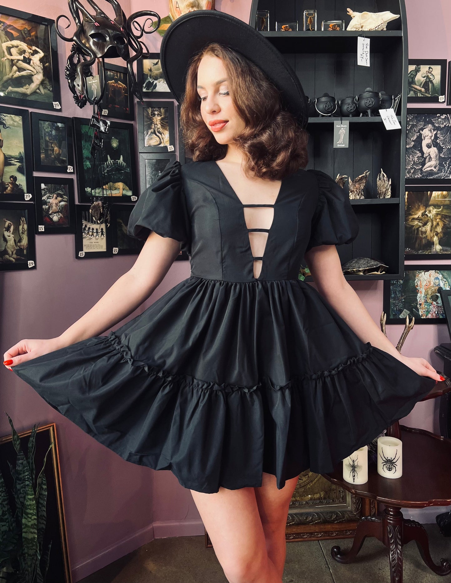 Austen - Cottage Core Bubble Party Dress with Cut Out Neckline - READY TO SHIP