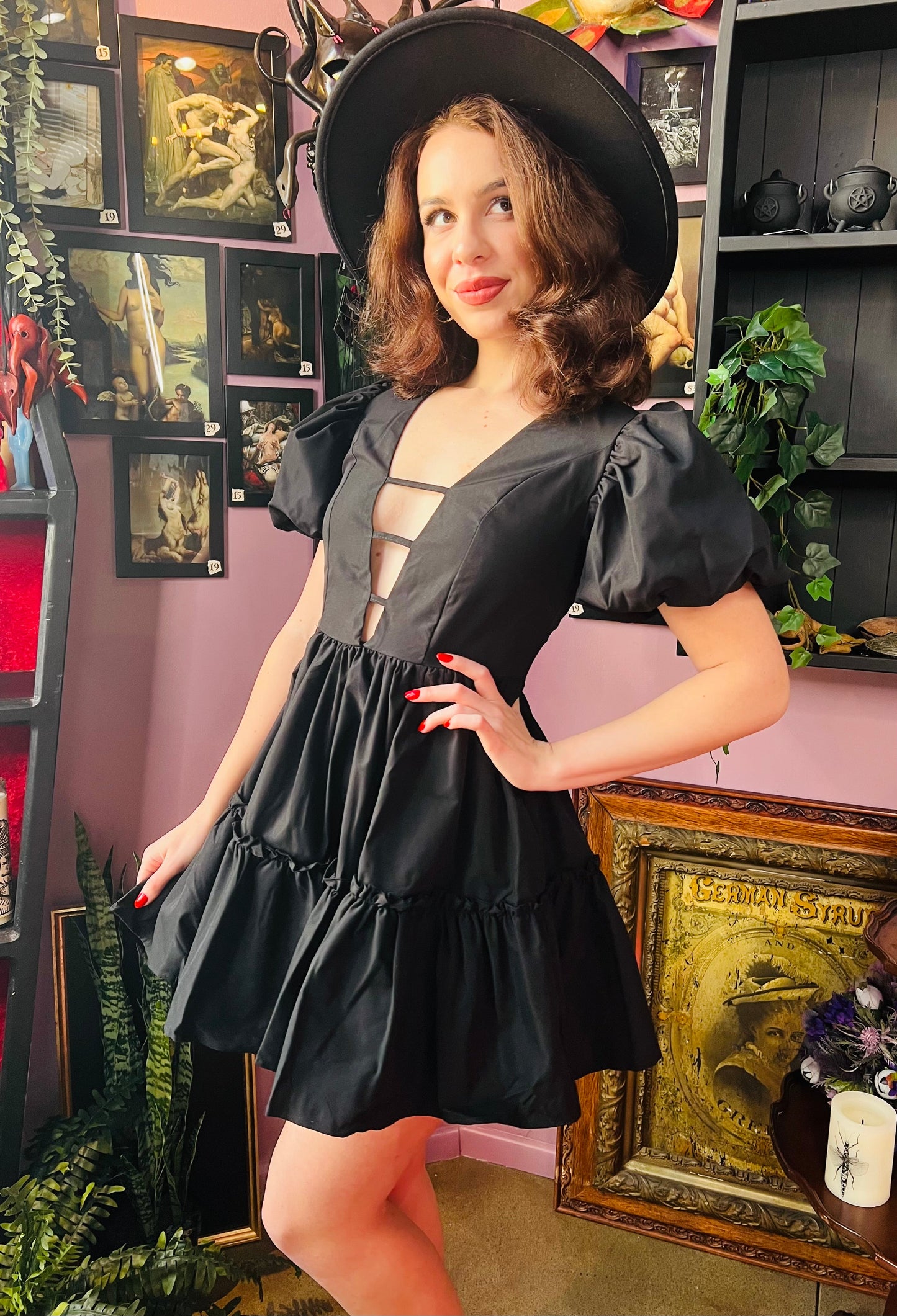 Austen - Cottage Core Bubble Party Dress with Cut Out Neckline - READY TO SHIP