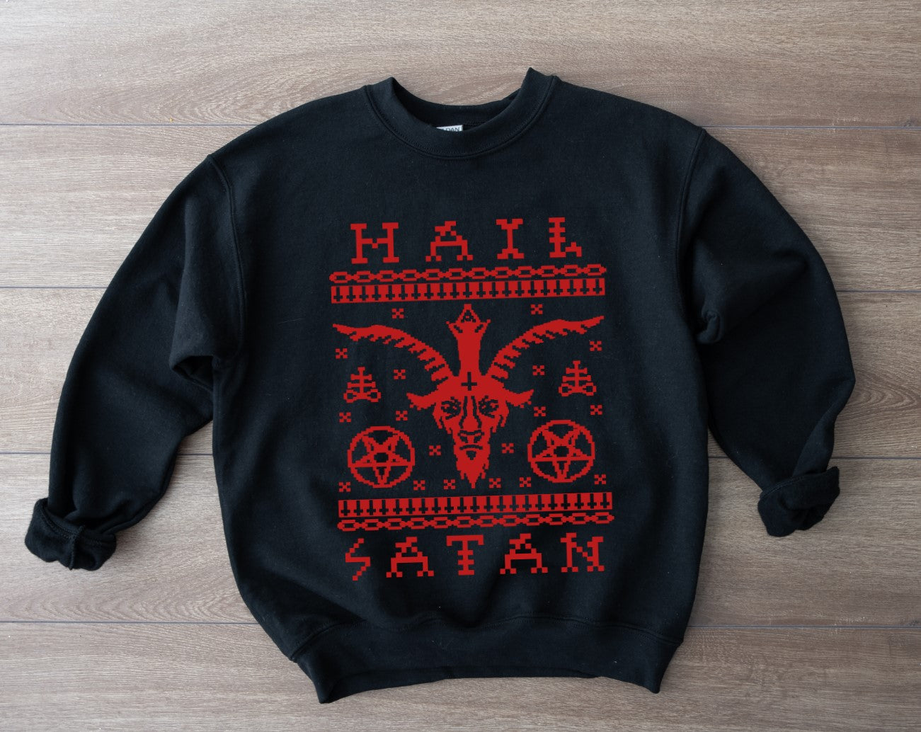 Ugly Christmas Sweater - Hail Satan - Available in T-Shirt, Pullover, Hoodie, Tank or Long Sleeve