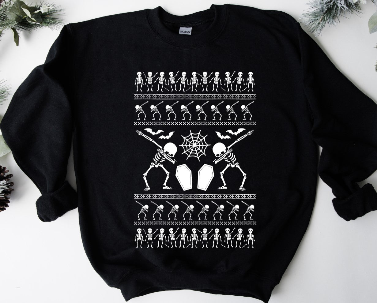 Ugly Christmas Sweater - Skelly Dance - Available in T-Shirt, Pullover, Hoodie, Tank or Long Sleeve