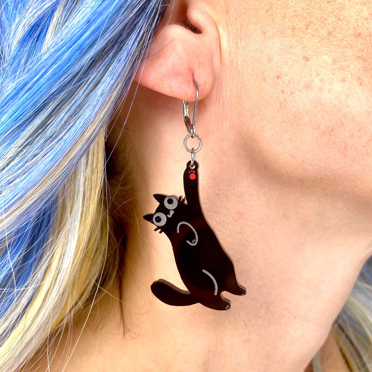 Sarah's Scribbles Hi-Five Cat Dangle Earrings