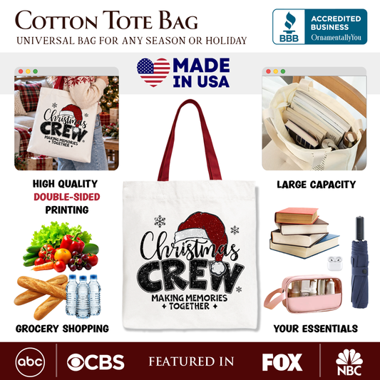 Christmas Crew Tote Bag, Glitter Santa Hat Gift Shopper for Making Memories