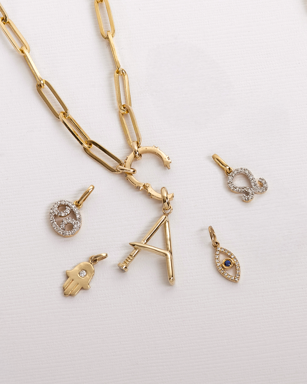 14k Gold Large Paper Clip Chain with Diamond Enhancer Necklace