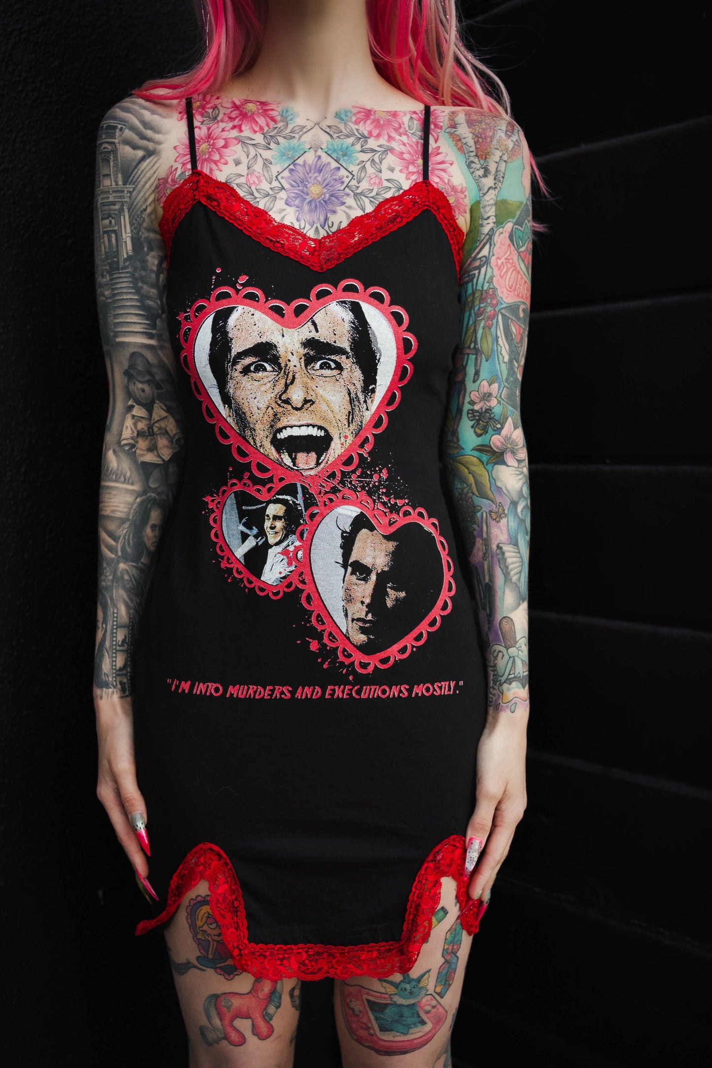 American Psycho Slit Red Lace Dress