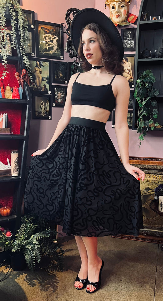 The Serpentine Skirt - Velvet Snake Flocked Full SKIRT - READY TO SHIP