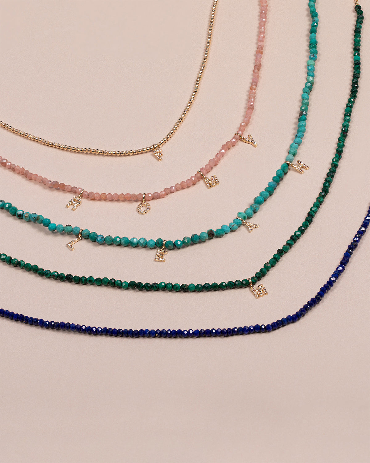 14K Gold Mini Diamond Initial Bead Necklace