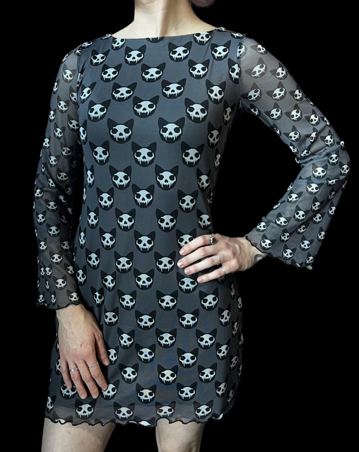 Mesh Mini Dress - Cat Skulls