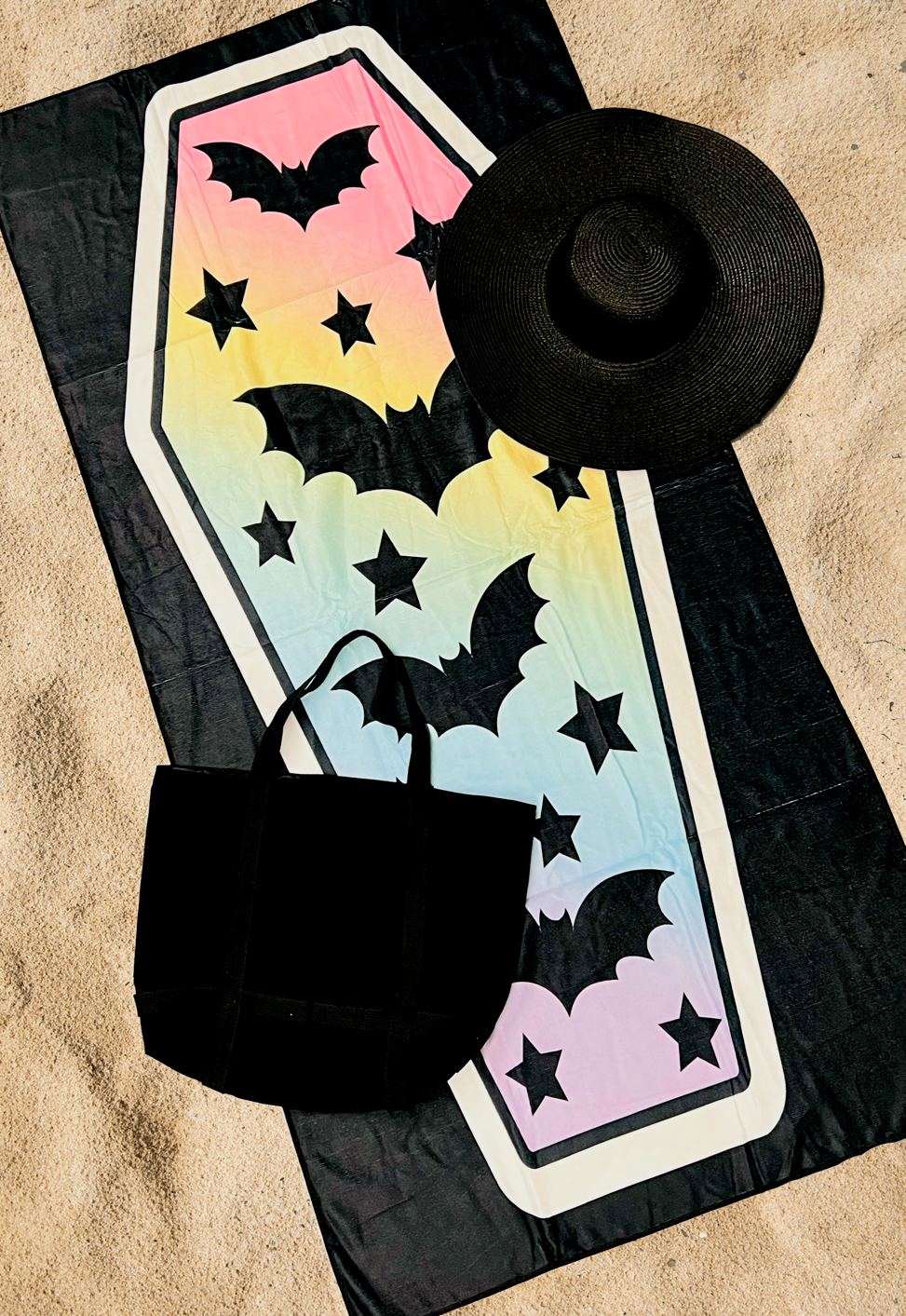 Beach Towel - PASTEL Rainbow Batty Coffin