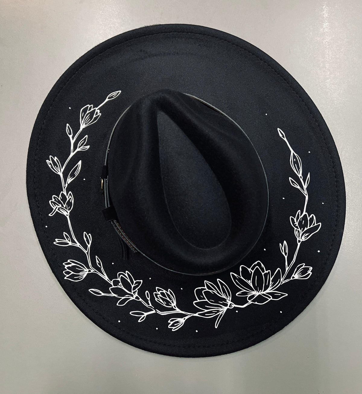 Vegan Felt Hat - XL Brim - Magnolias
