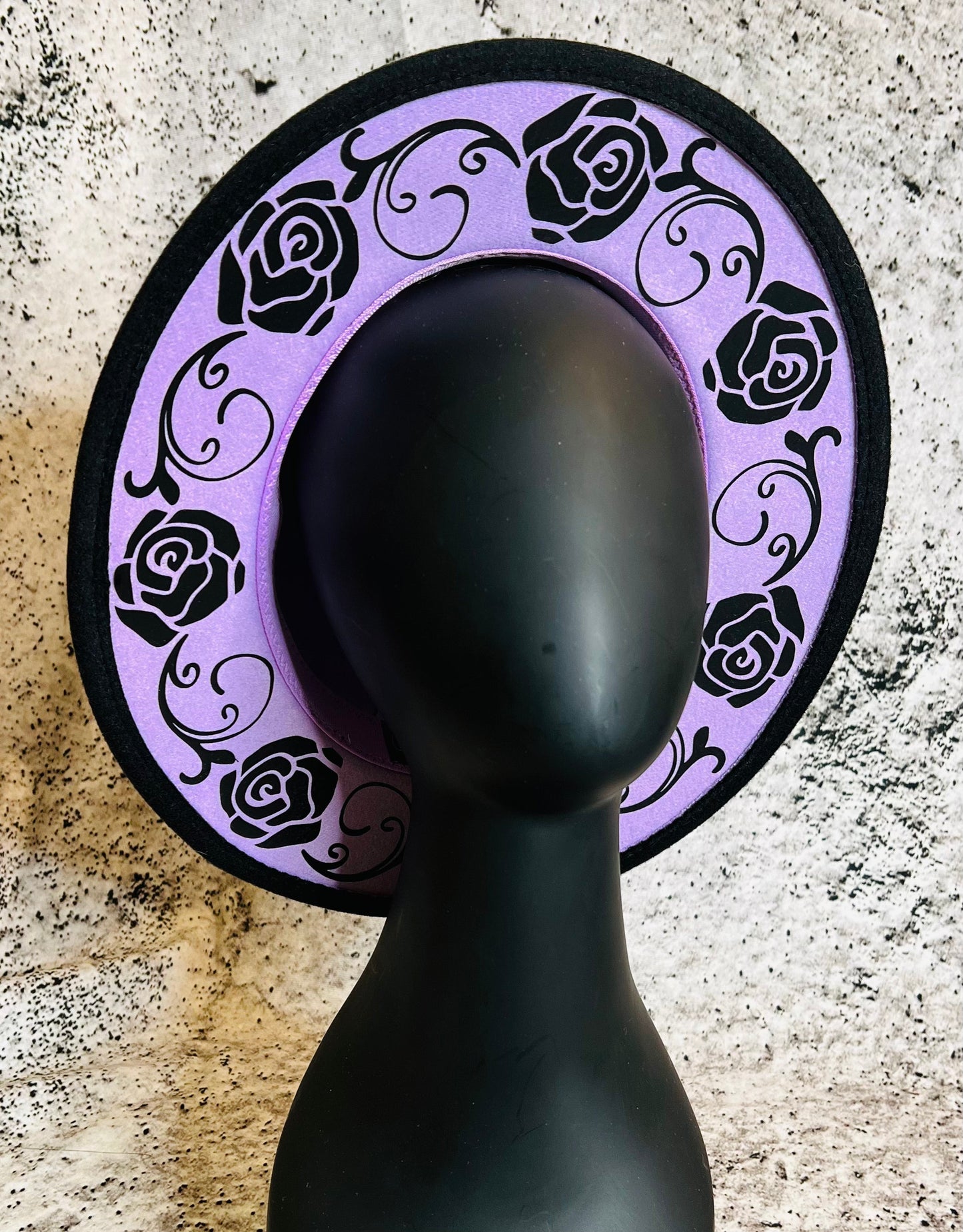 Vegan Felt Wide Brim Hat - "Lavender Black Rose Crown"