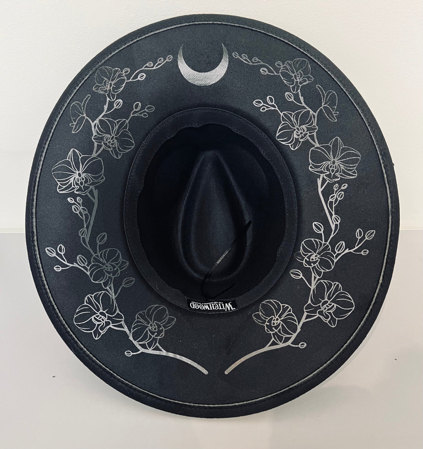 Vegan Felt Wide Brim Hat - XL Brim - Orchids (Black on Black)