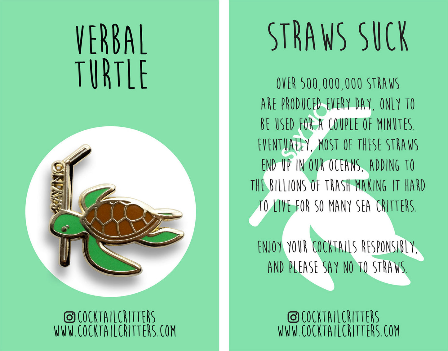Turtle (No Straws) Pin