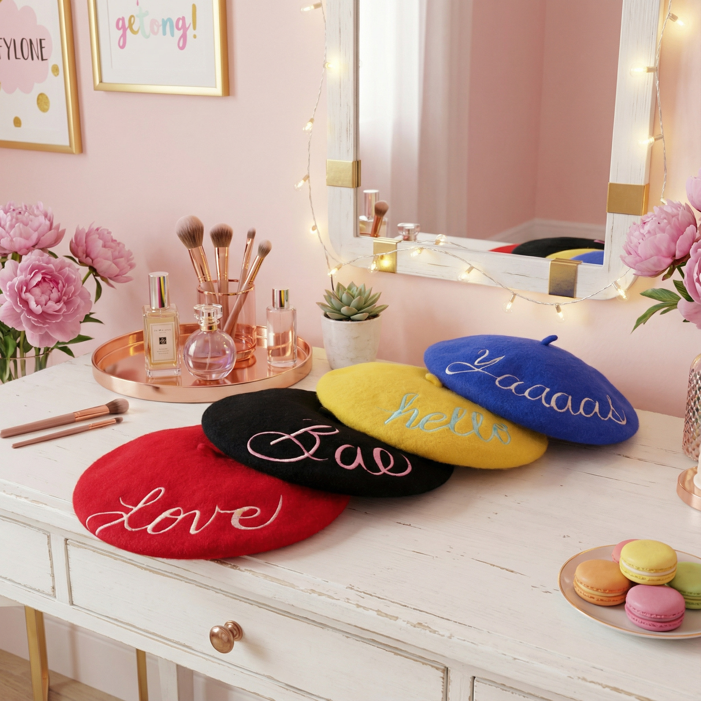 Bae Embroidered Beret in Black