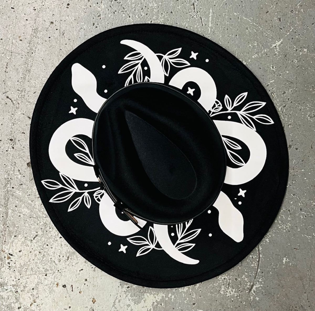 Vegan Felt Wide Brim Hat - XL Brim - Snakes & Florals