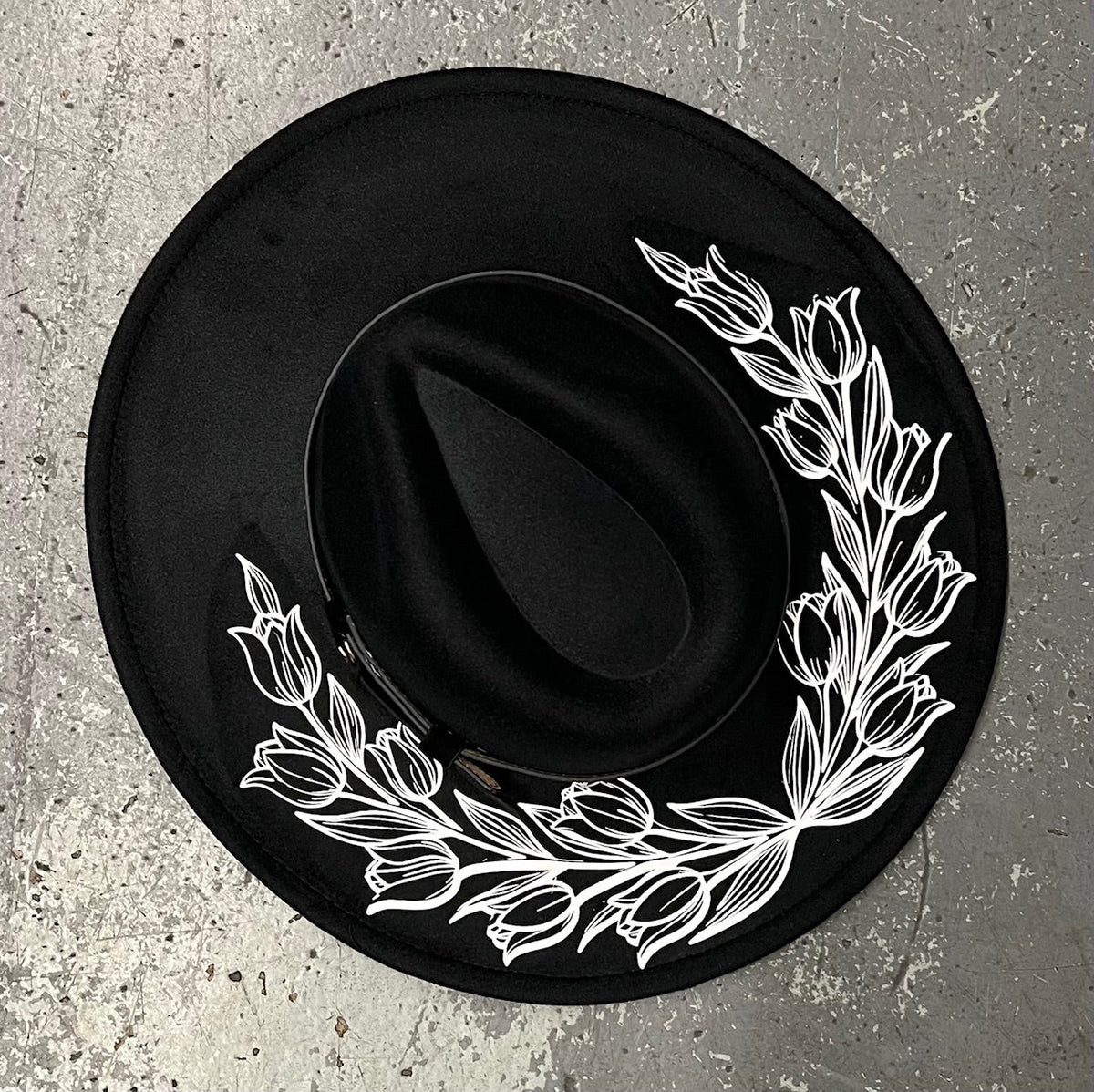 Vegan Felt Wide Brim Hat - XL Brim - Tulips