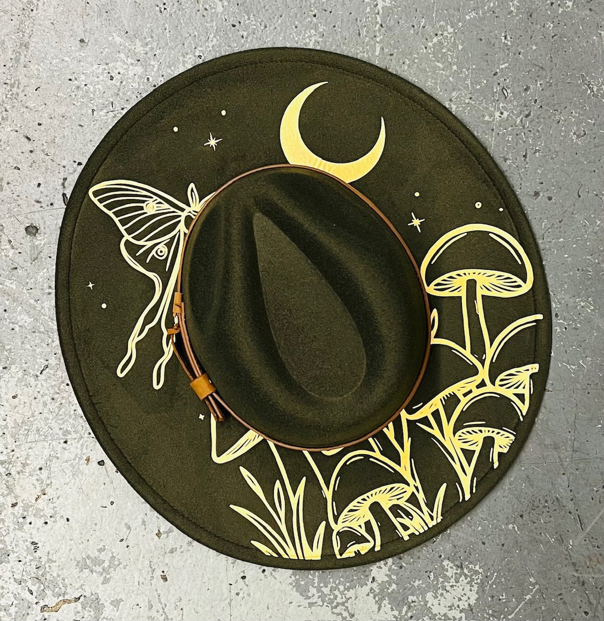 Vegan Felt Wide Brim Hat - XL Brim - Olive - Luna Mushrooms