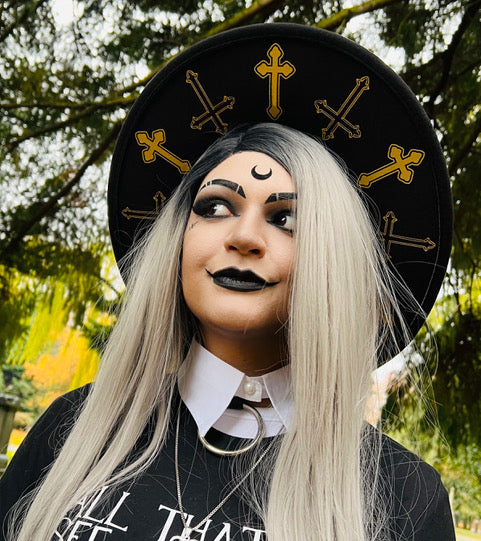 Vegan Felt Wide Brim Hat - XL Brim - "Crosses"