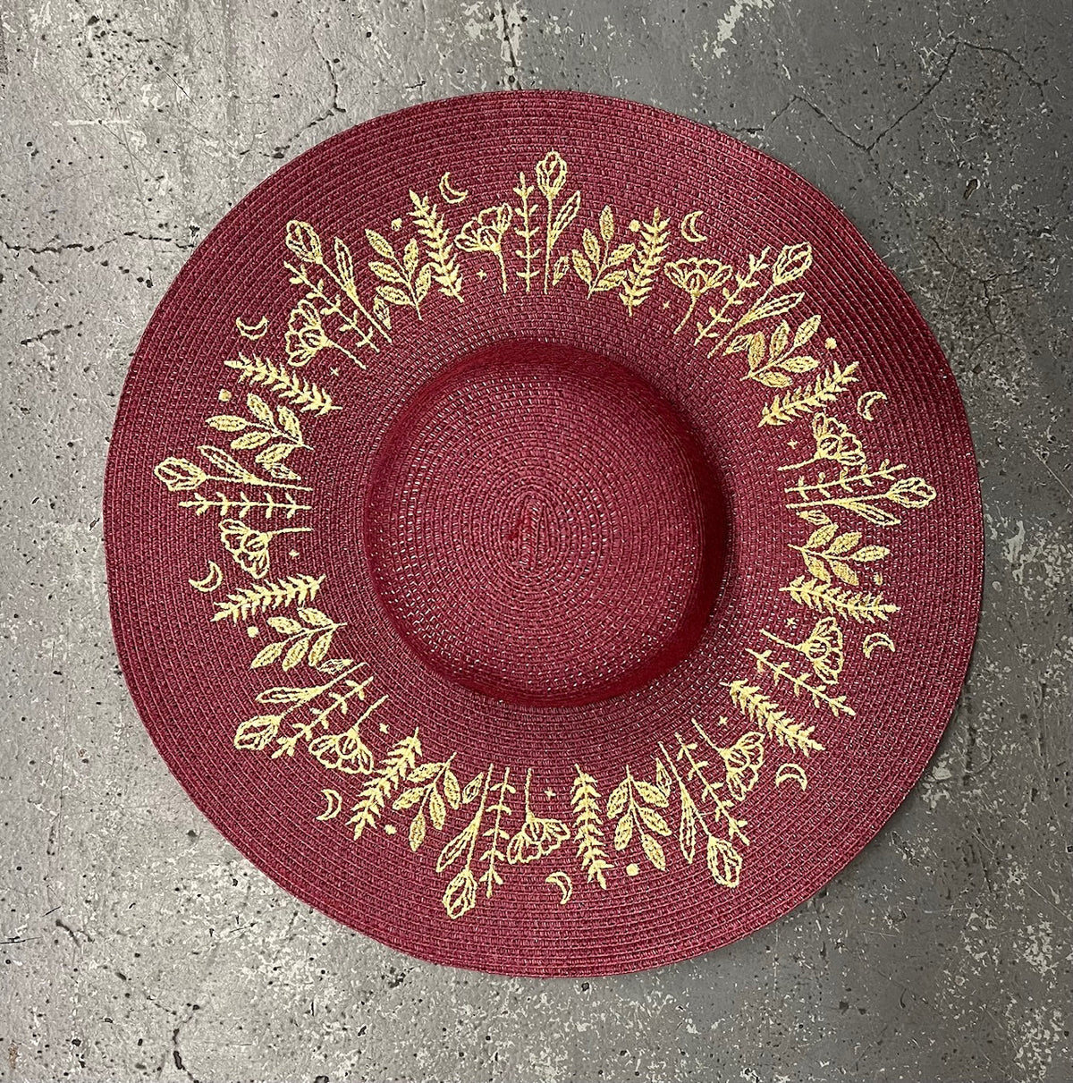 Floppy Sun Hat - XL Brim - Burgundy Botanicals