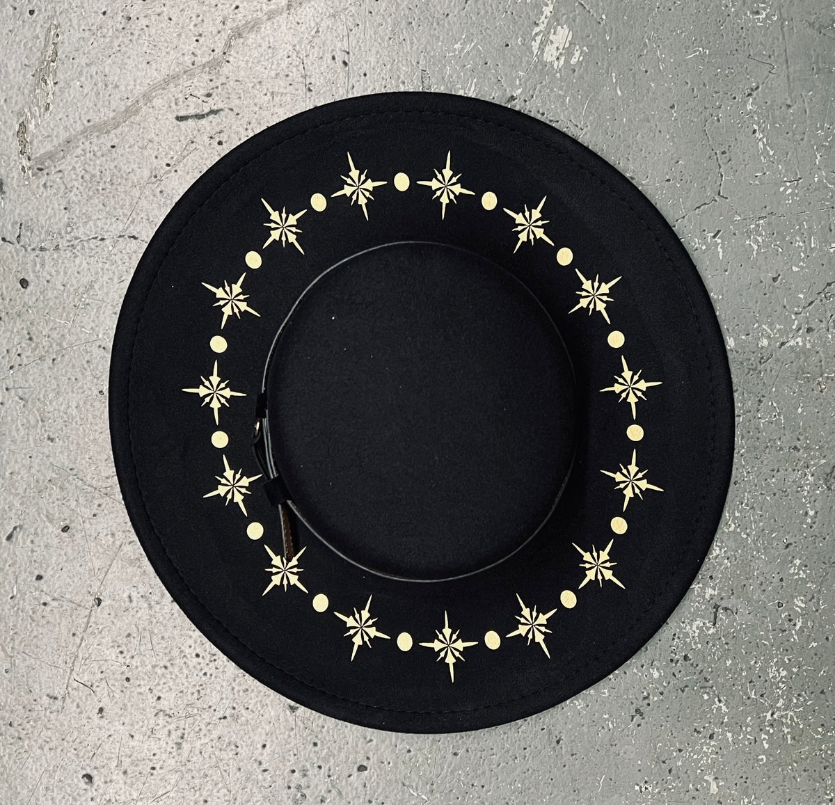 Vegan Felt Wide Brim Hat - Flat Top - Starburst
