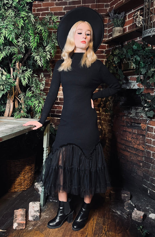 Beatrix - Curve Hugging Sweater Dress with Dreary Flared Hem - READY TO SHIP