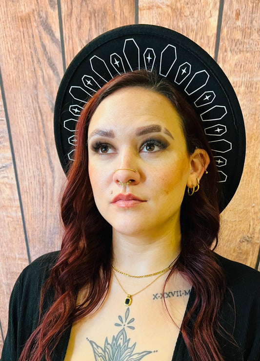 Vegan Felt Wide Brim Hat - Coffin Crown