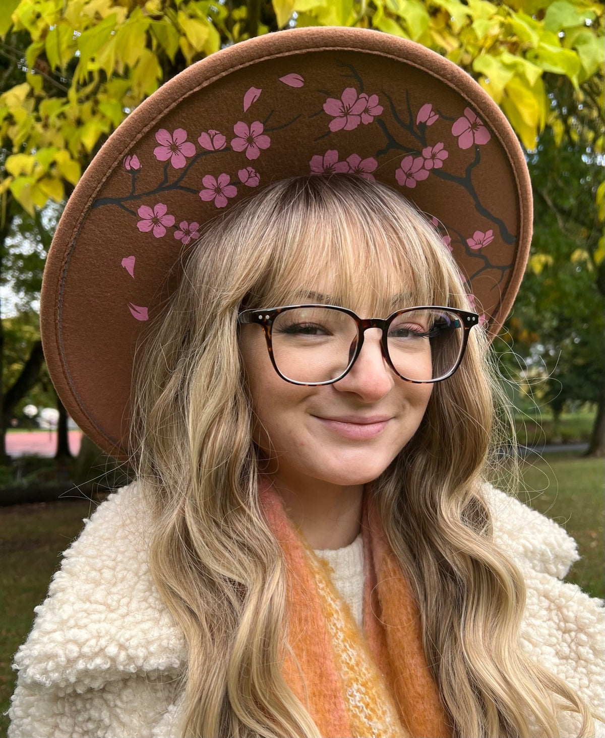 Fox & Fable - Vegan Felt Wide Brim Hat - XL Brim - Cherry Blossom
