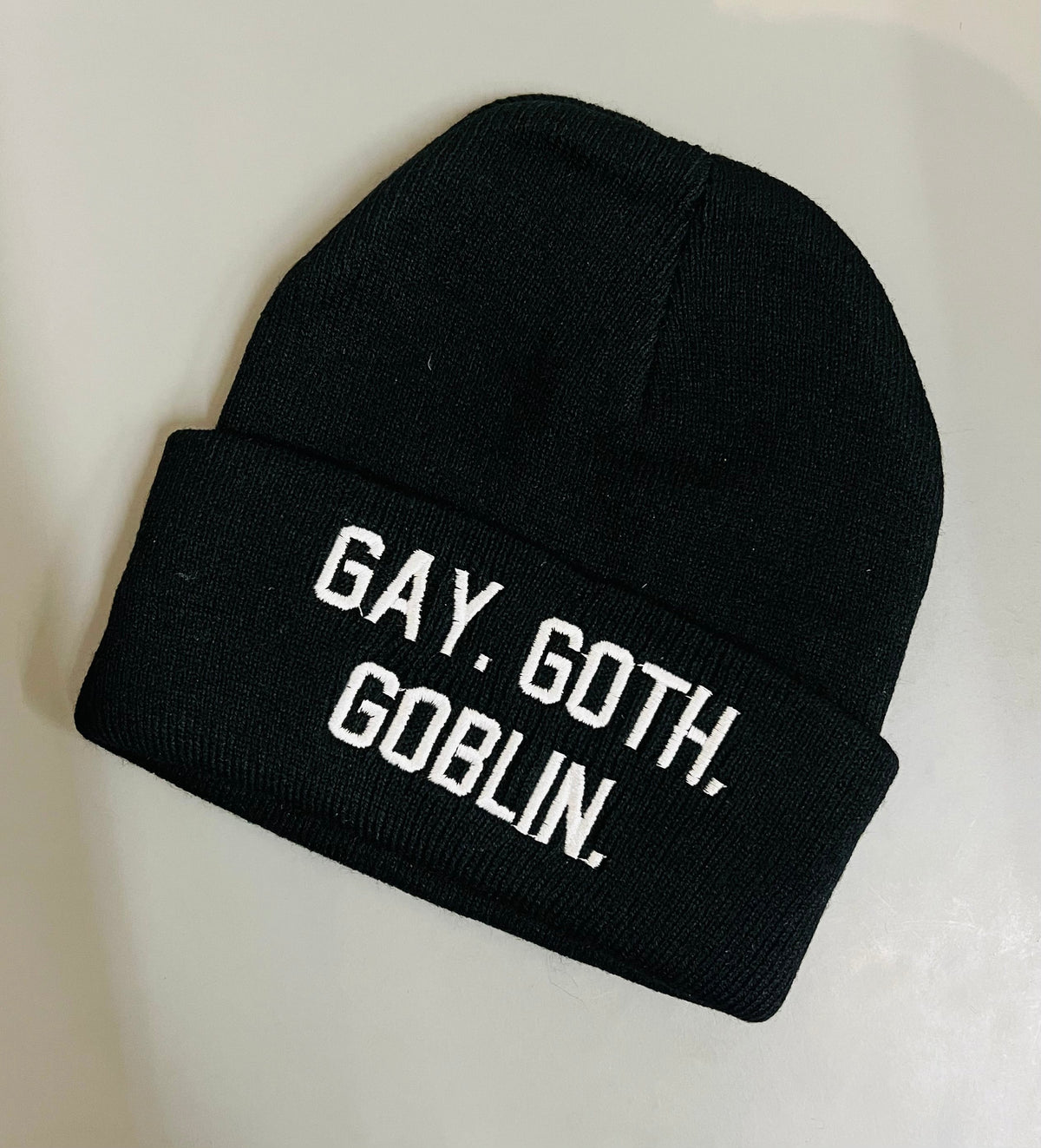 Vegan Beanie - Gay. Goth. Goblin. - READY TO SHIP