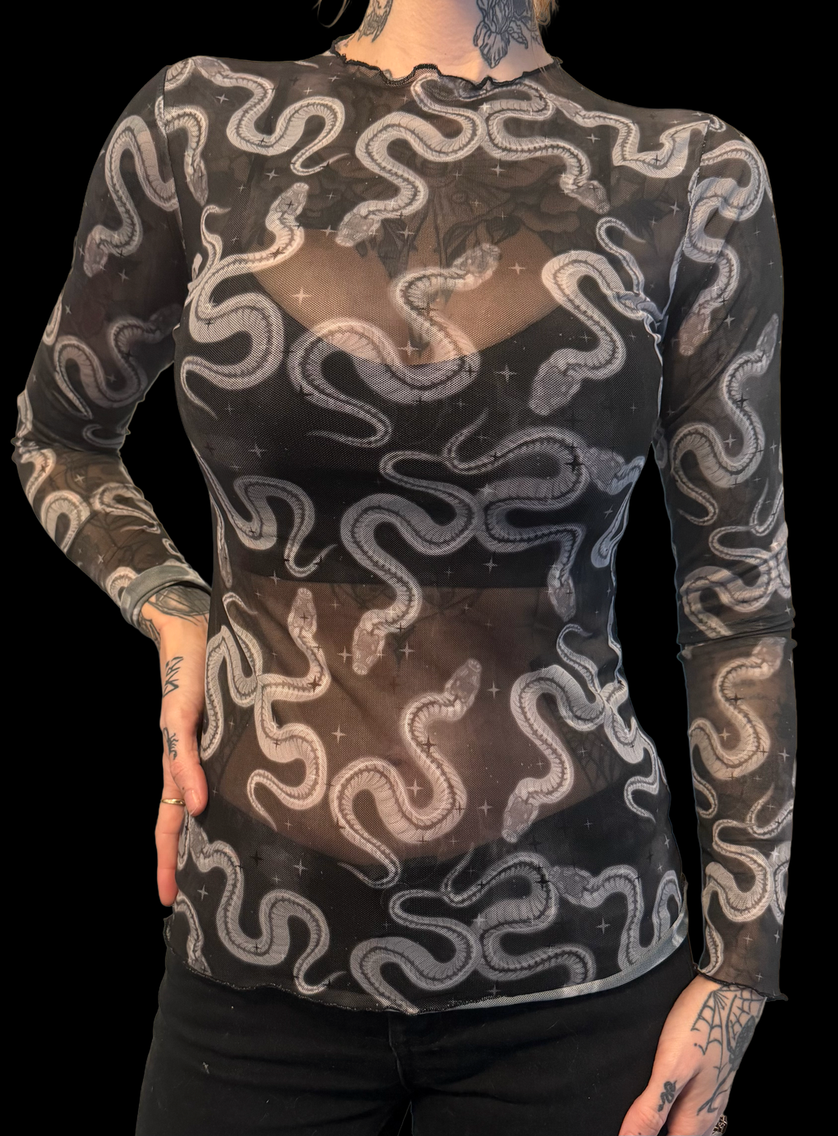 Sheer Mesh Top - Snake Skeletons