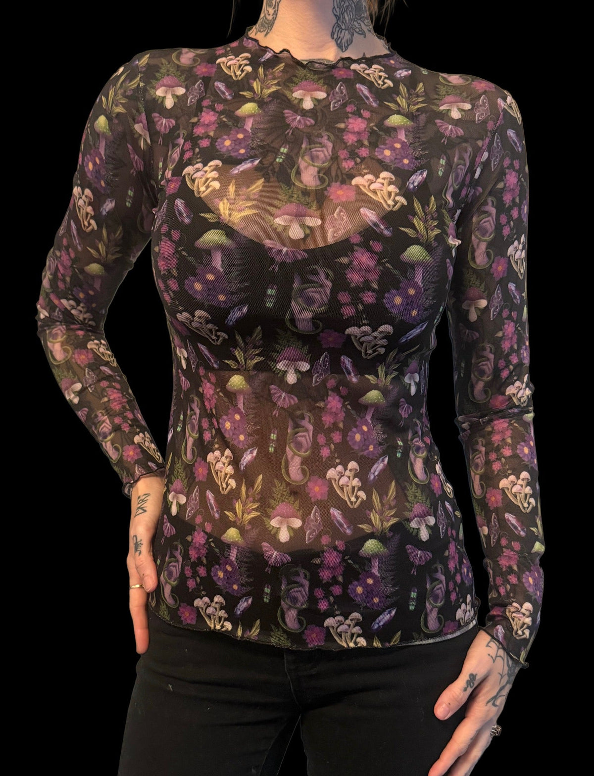 Sheer Mesh Top - Mystic Mushrooms