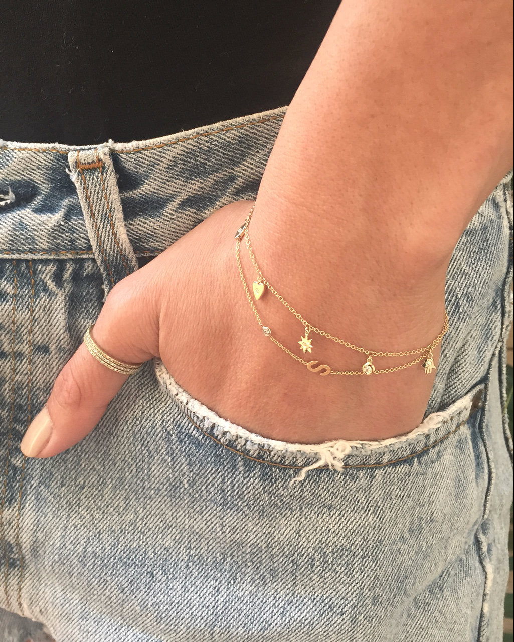14k Gold and Diamond Charm Bracelet