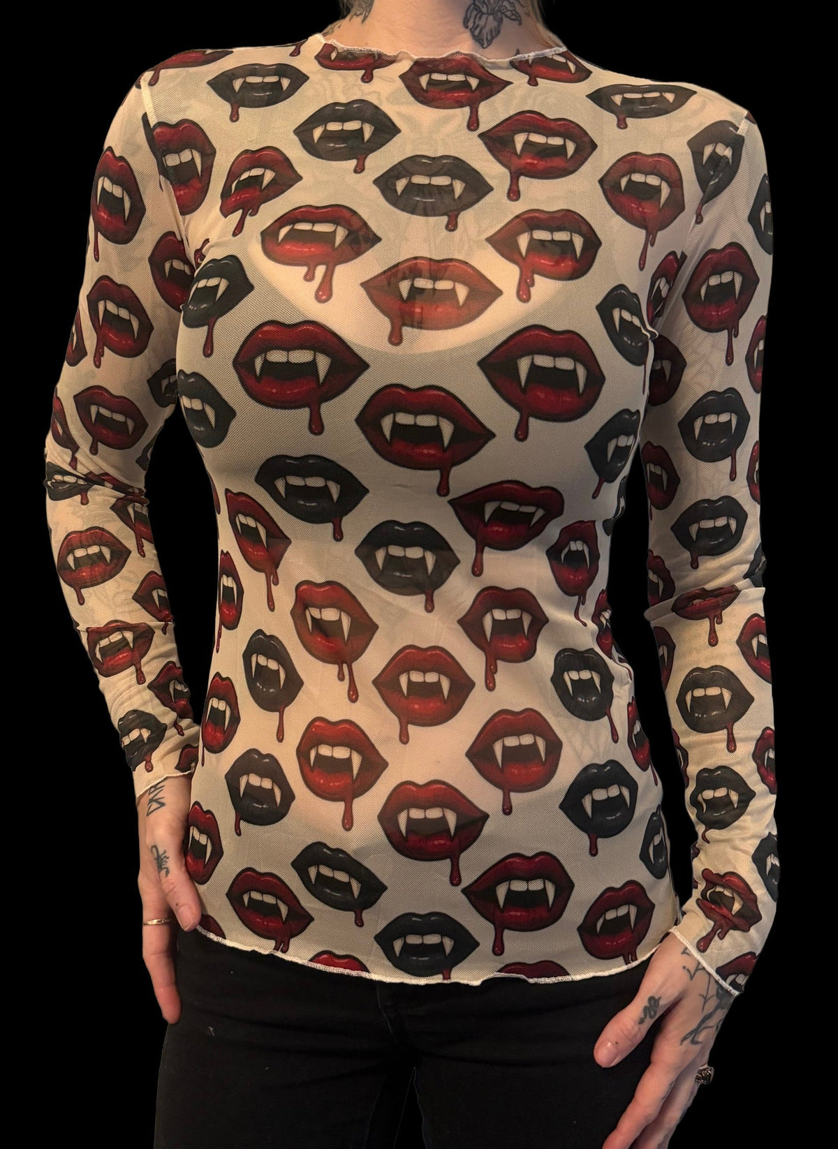 Sheer Mesh Top - Vampy Lips