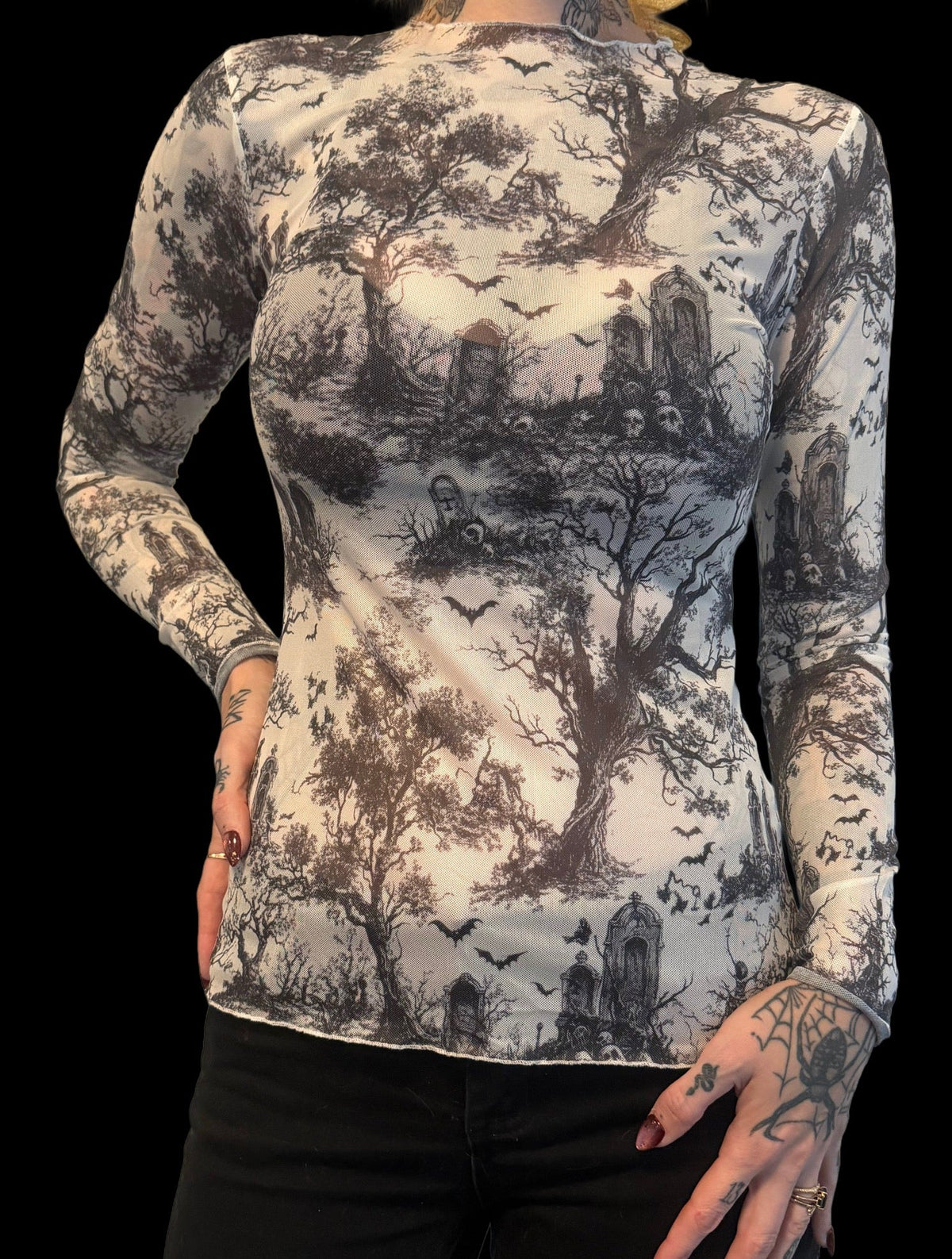 Sheer Mesh Top - Graveyard Toile de Jouy