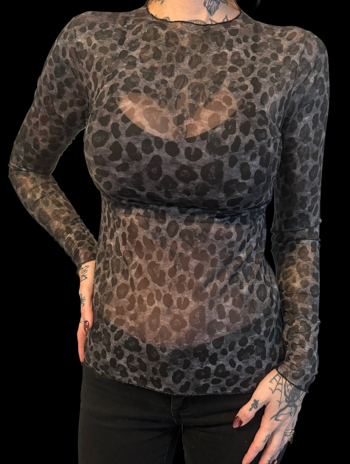 Sheer Mesh Top - Black Leopard