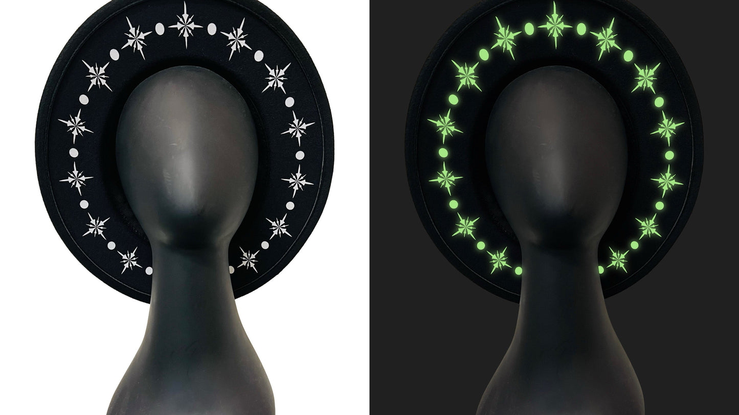 Vegan Felt Hat - Starburst Crown - GLOW IN THE DARK