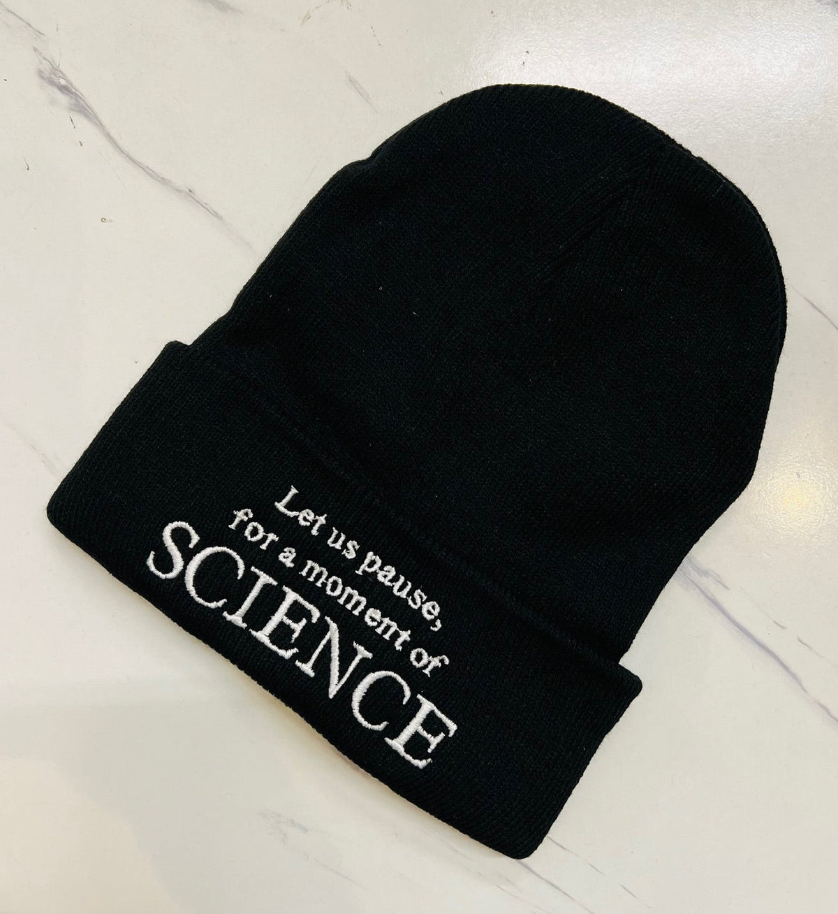 Vegan Beanie - Let us pause for a moment of Science - READY TO SHIP