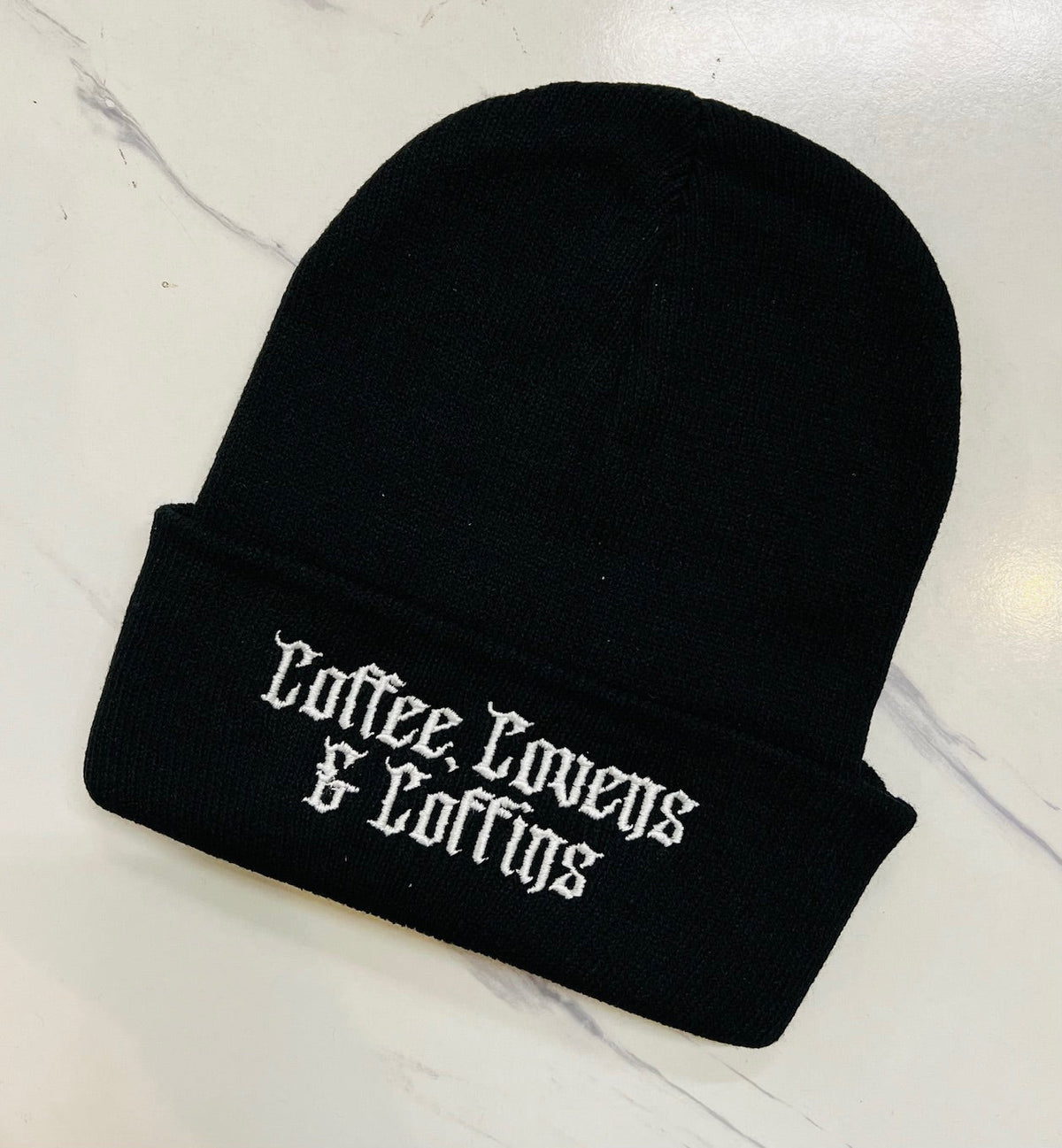 Vegan Beanie - Coffee Covens and Coffins - READY TO SHIP