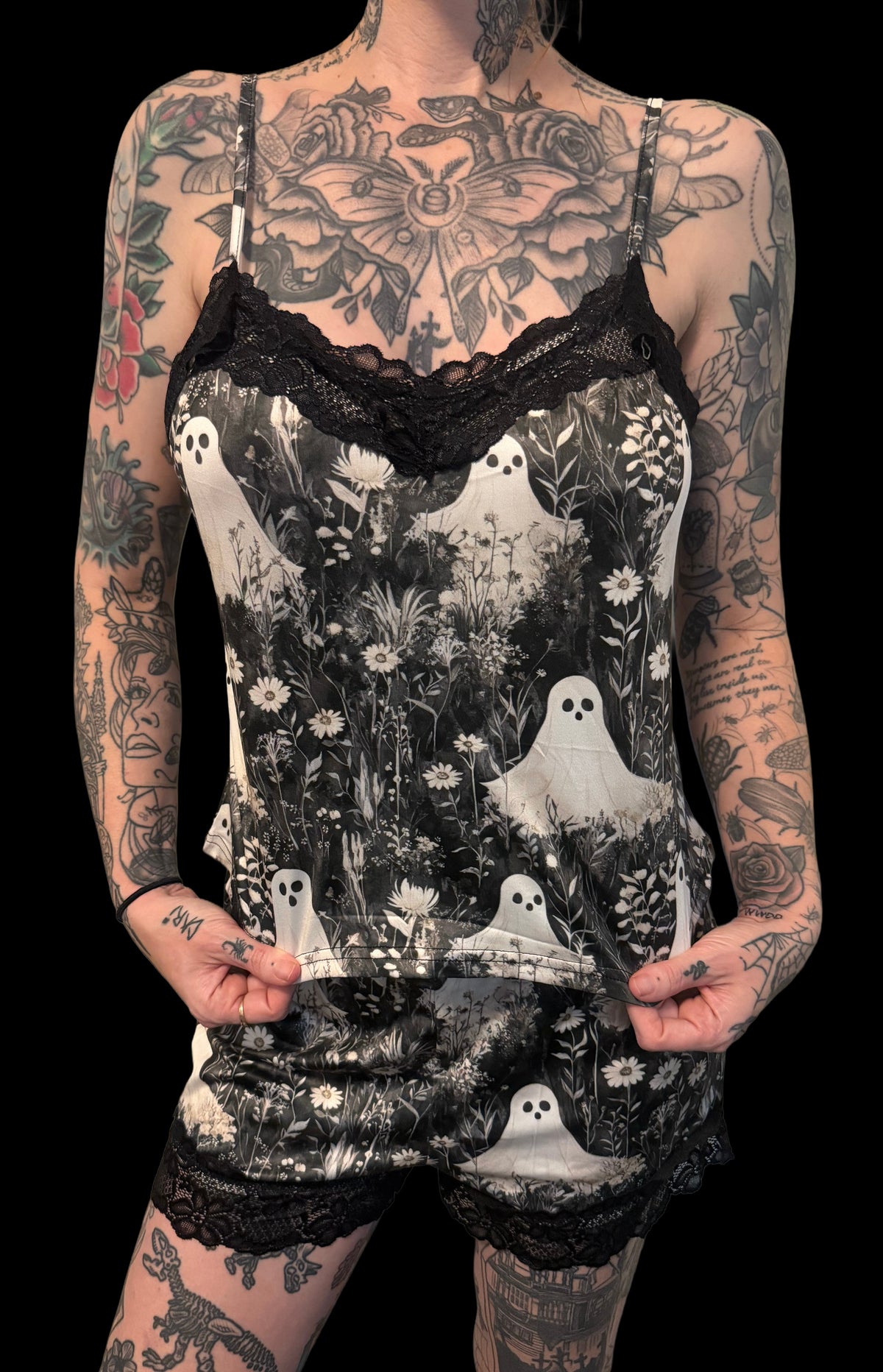 Lace Cami Pajama 2 piece Set - Ghosts